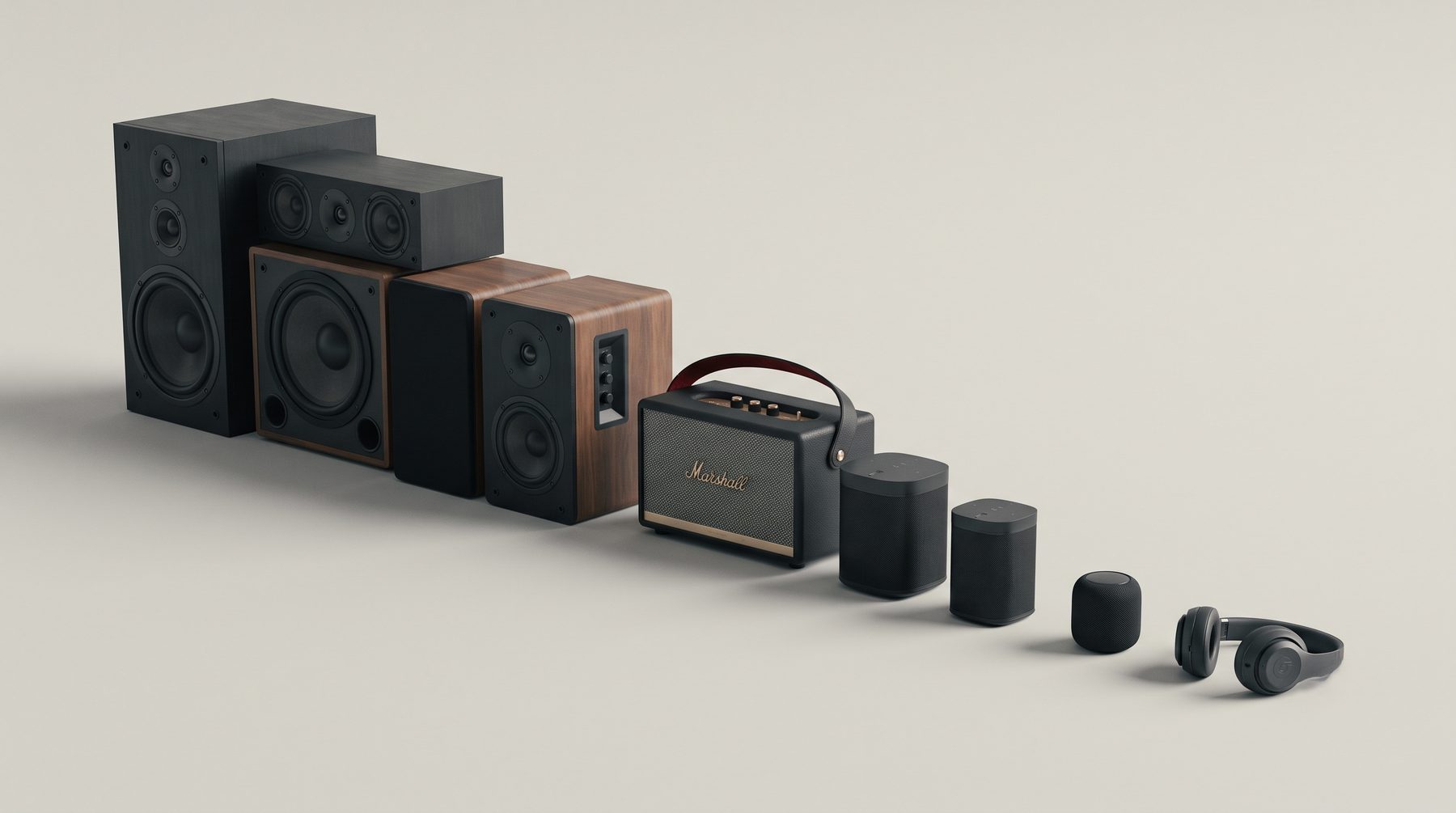The same material has to survive every one of these. The largest system is not the one the work will mostly be heard on.