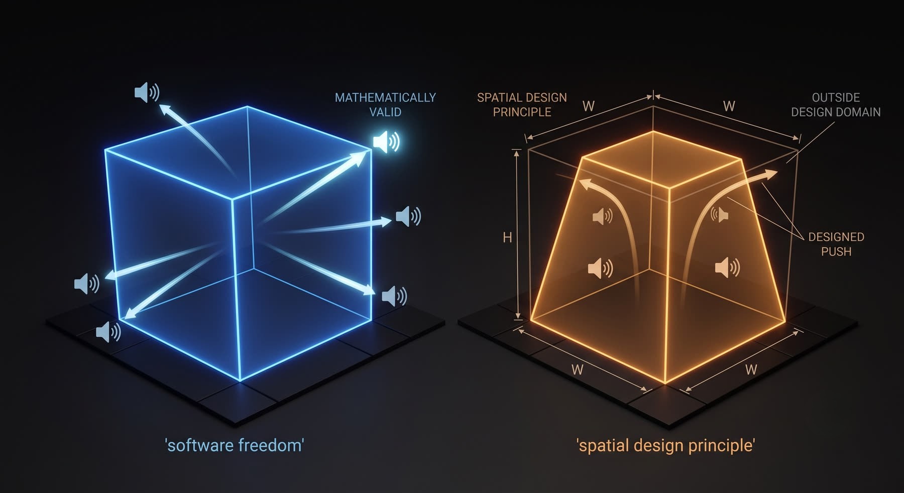 The conventional cube beside the trapezoidal envelope: broad at ear level and progressively narrower with height.